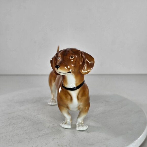Gotha Pfeffer Germany Dachshund Dog Figurine Black Collar 8" Long Porcelain - Picture 3 of 8